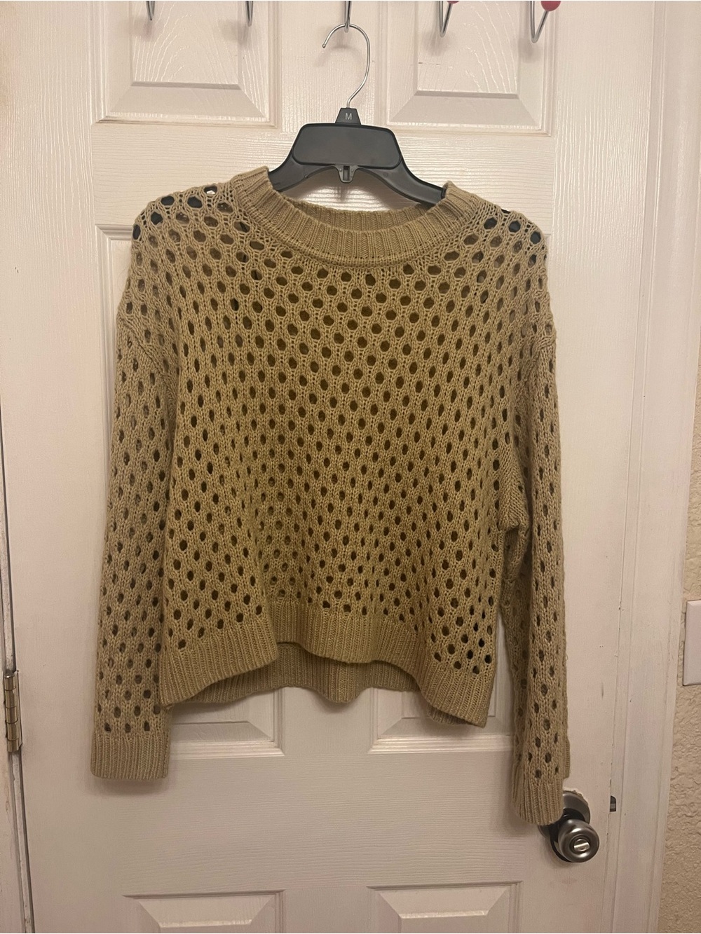 Divided Open-Knit Crewneck Sweater in Tan
